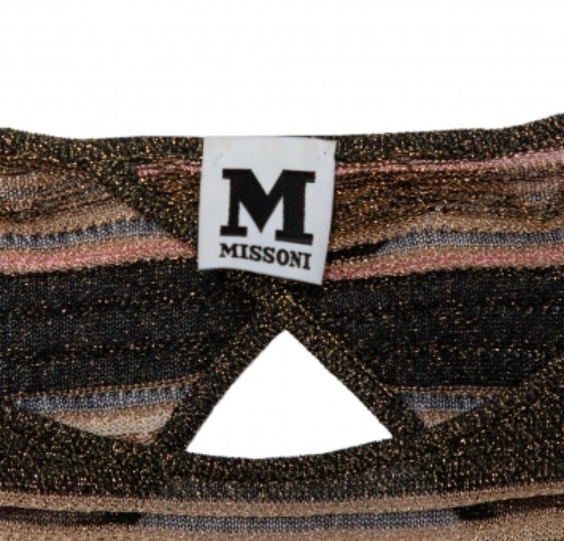 Brown M Missoni Multicolor Lurex Knit Open Back Detail Mini Dress L For Sale