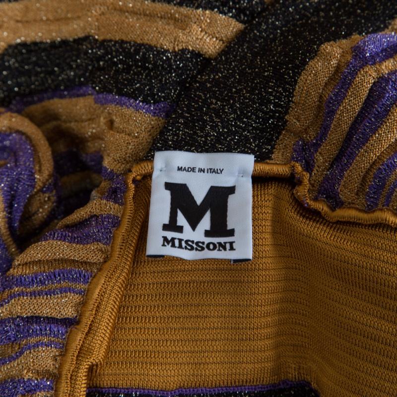M Missoni Multicolor Lurex Patterned Knit Plunge Neck Maxi Dress M 1