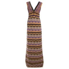 M Missoni Multicolor Lurex Patterned Knit Plunge Neck Maxi Dress M