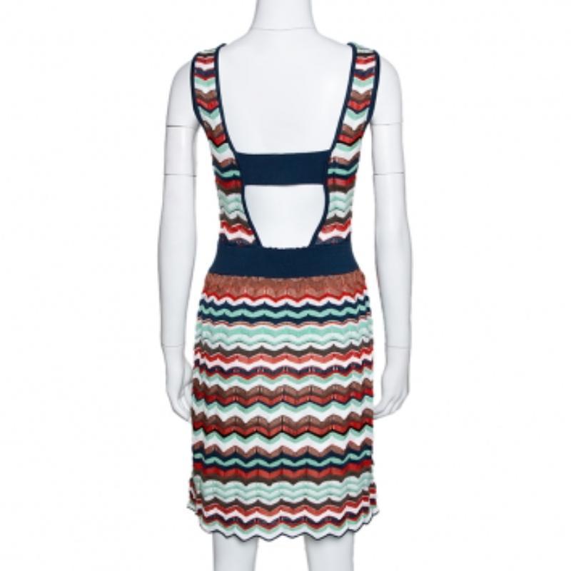 Grigio M Missoni Multicolor Patterned Knit Cut Out Detail Sleeveless Dress S in vendita
