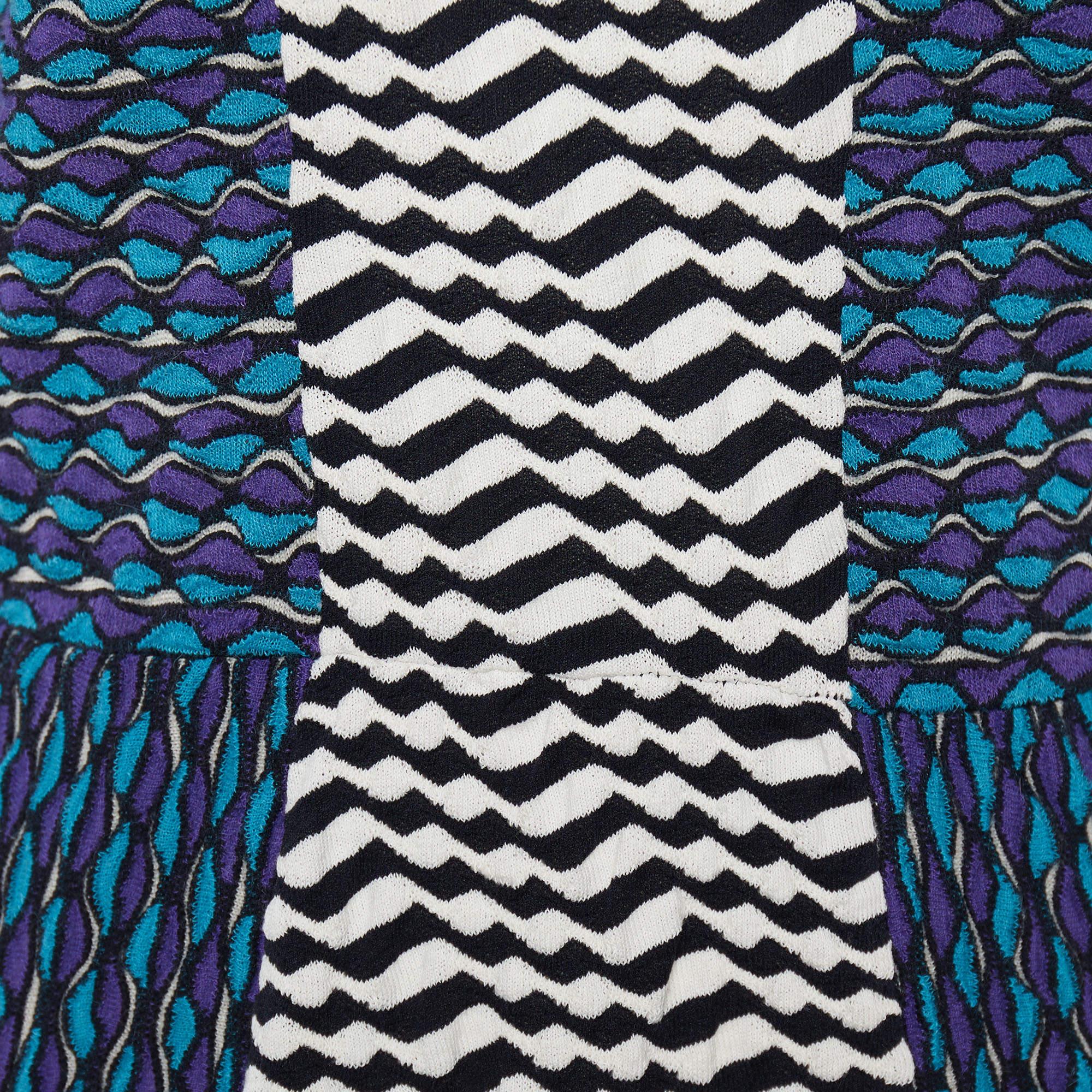 Black M Missoni Multicolor Patterned Knit Flounce Hem Mini Dress L For Sale