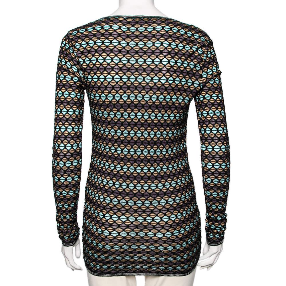 Black M Missoni Multicolor Patterned Knit Long Sleeve Cardigan S