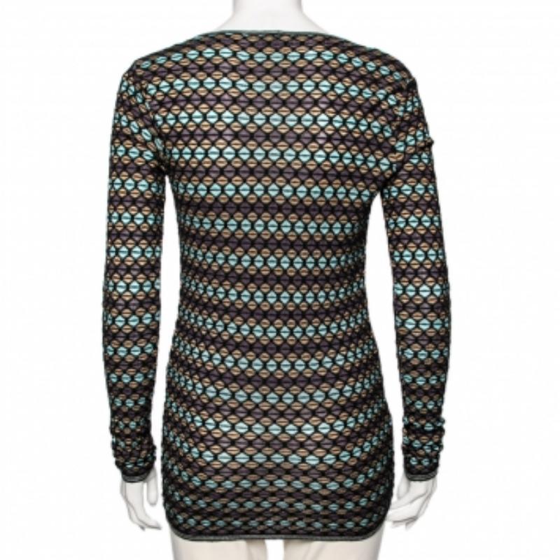 M Missoni Mehrfarbige gemusterte langärmlige Strickjacke mit langen Ärmeln S Damen im Angebot