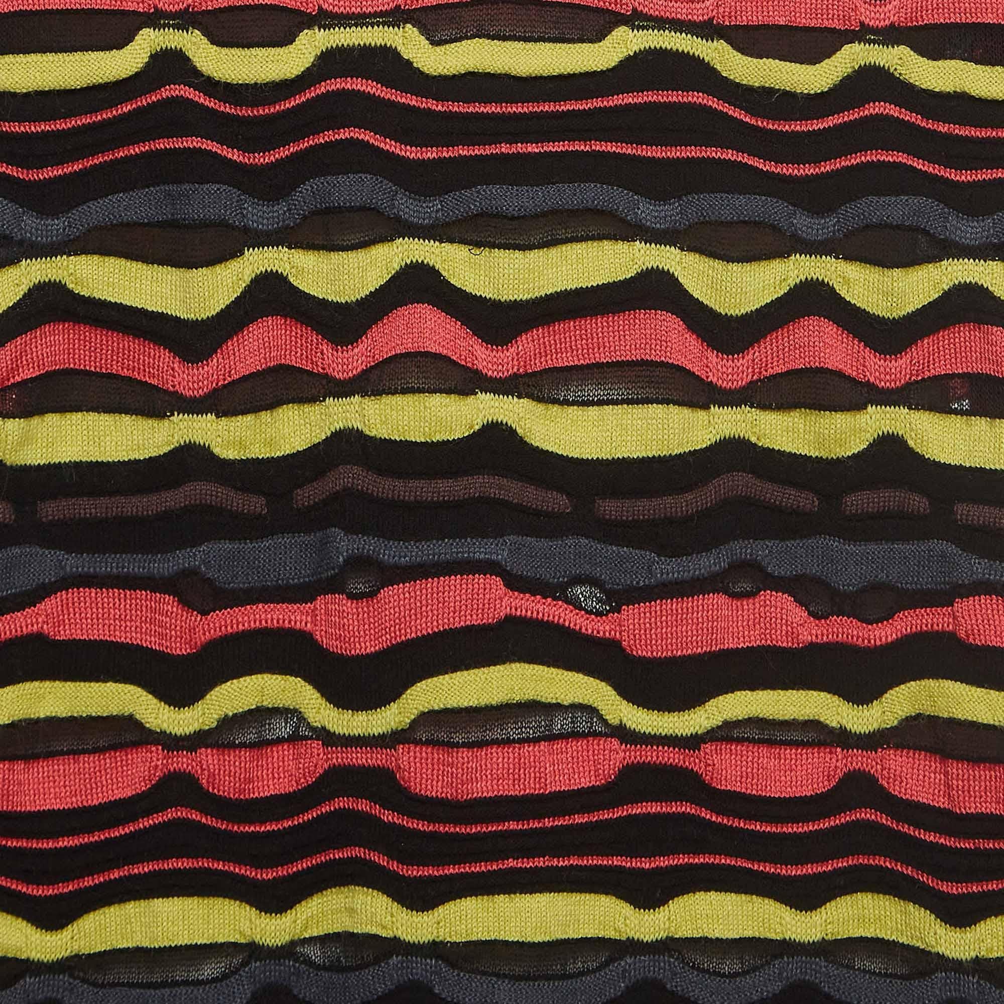 Noir M Missoni Multicolore Motifs Tricot Manches Courtes Top L en vente