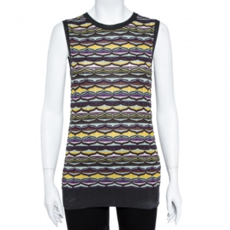 M Missoni Multicolor Patterned Knit Tank Top and Cardigan Set L For Sale 3
