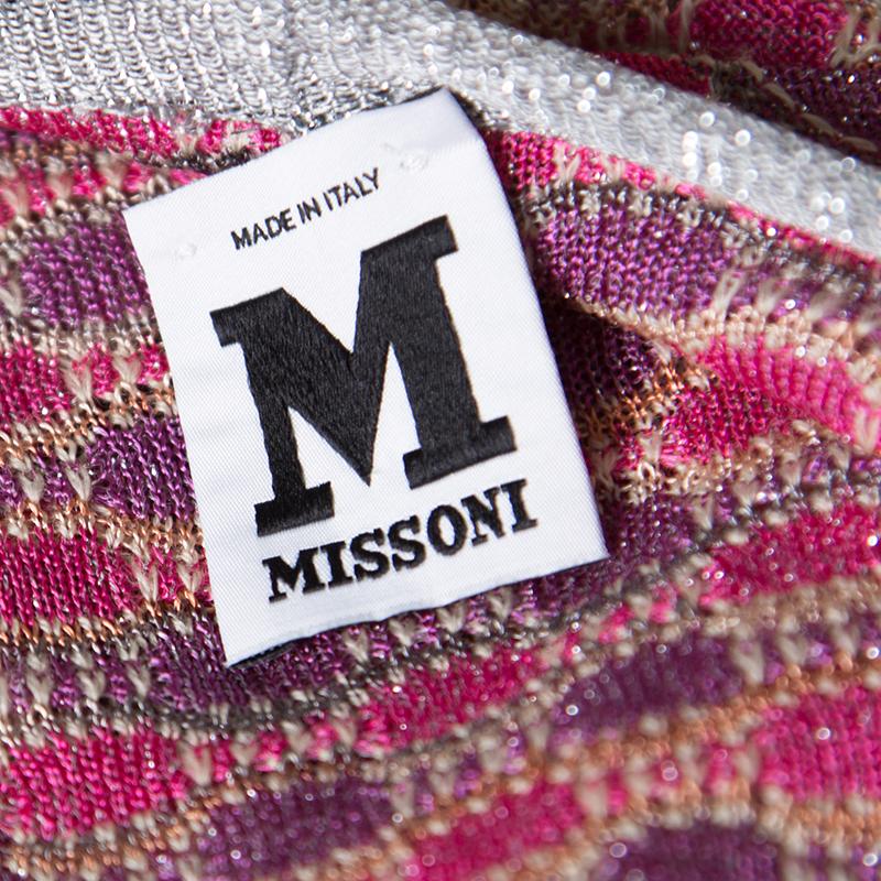 Women's M Missoni Multicolor Patterned Lurex Knit Open Front Cardigan L