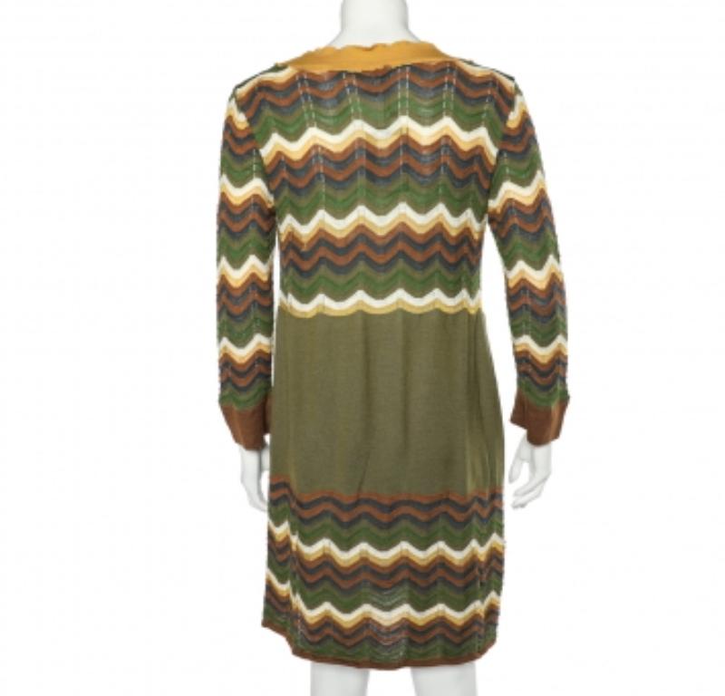 M Missoni Mehrfarbig Gemustertes Wollstrick-Minikleid L (Braun) im Angebot