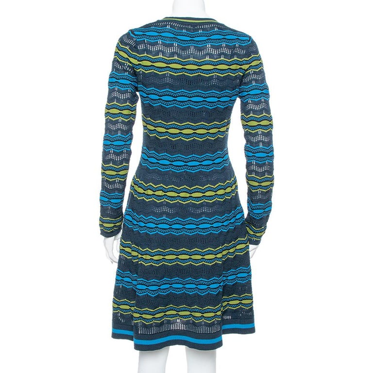 M Missoni Multicolor Perforated Knit Fit and Flare Midi Dress M For Sale at  1stDibs