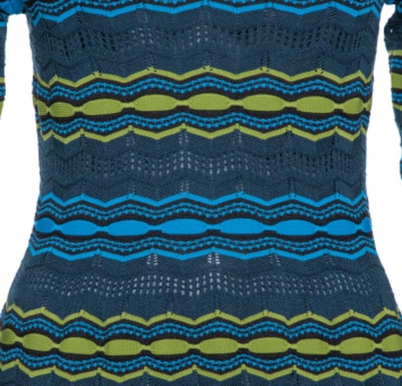 M Missoni Multicolor Perforated Knit Fit & Flare Midi Dress M In Good Condition For Sale In Dubai, Al Qouz 2