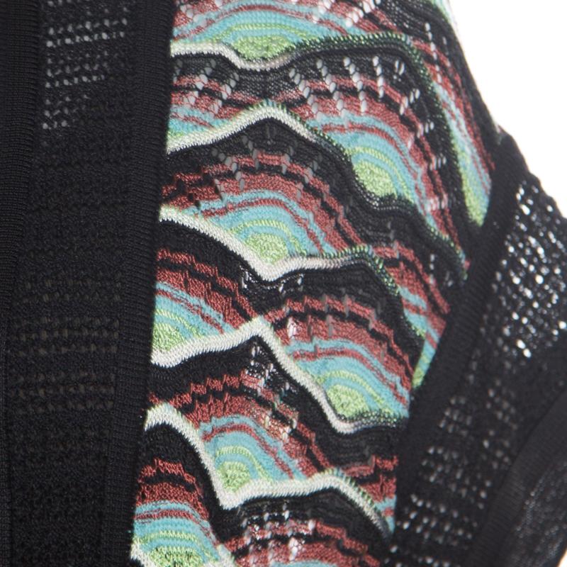 M Missoni Multicolor Perforated Knit Front Open Short Sleeve Cardigan M 1