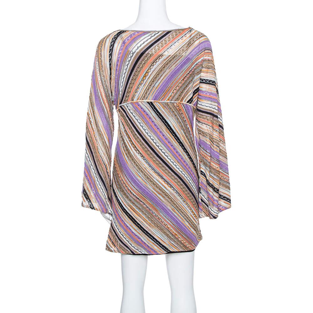 Marron M Missoni Multicolore Robe à manches longues en tricot perforé M