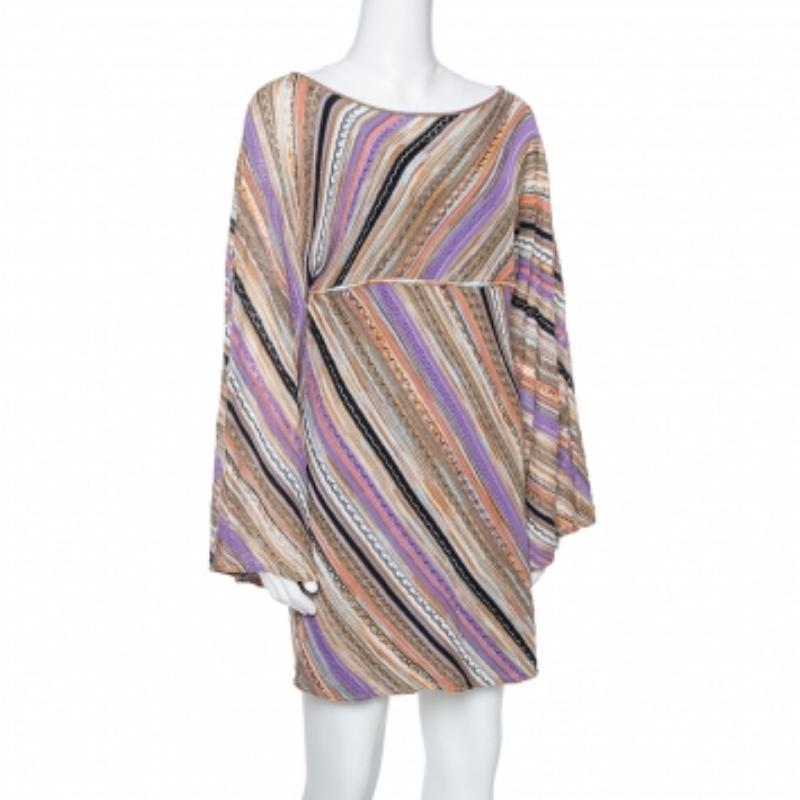 M Missoni Multicolor Perforated Knit Long Sleeve Dress M For Sale 2