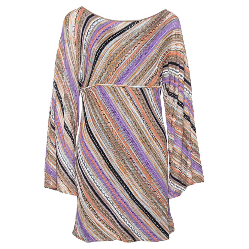 M Missoni Multicolor Perforated Knit Long Sleeve Dress M