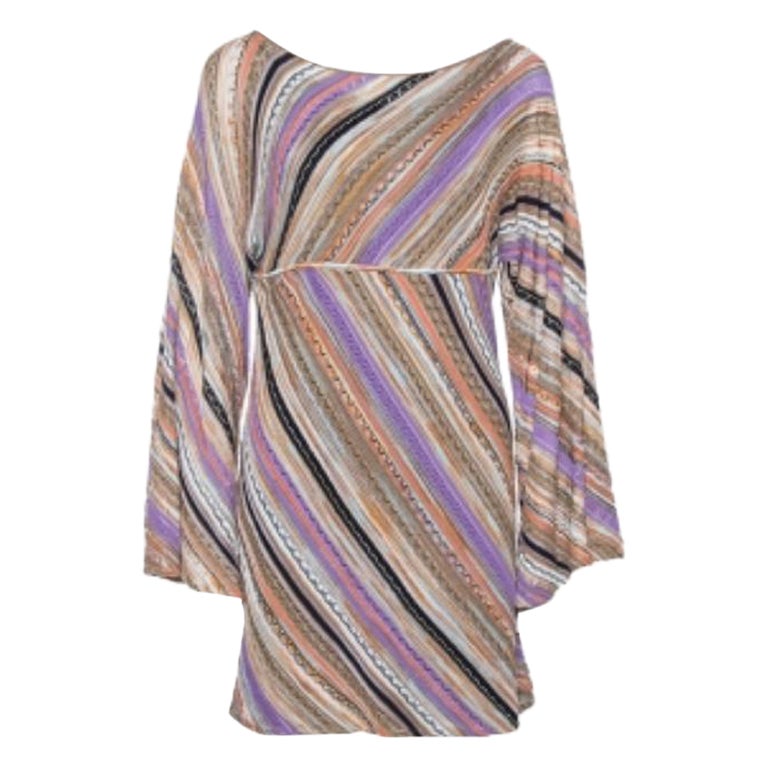 M Missoni Multicolor Perforated Knit Long Sleeve Dress M For Sale