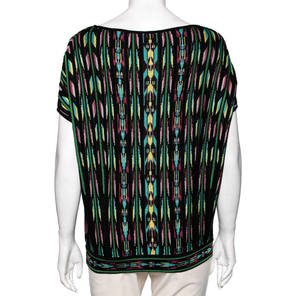 Black M Missoni Multicolor Perforated Pattern Knit Top S