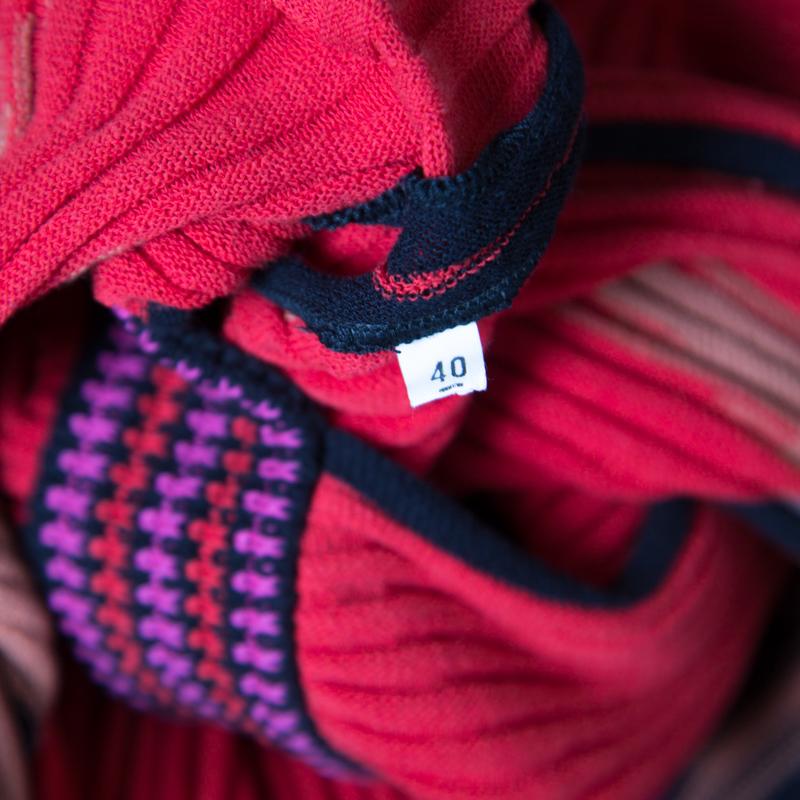 M Missoni Multicolor Pleated Knit Plunge Neck Maxi Dress S In Good Condition In Dubai, Al Qouz 2