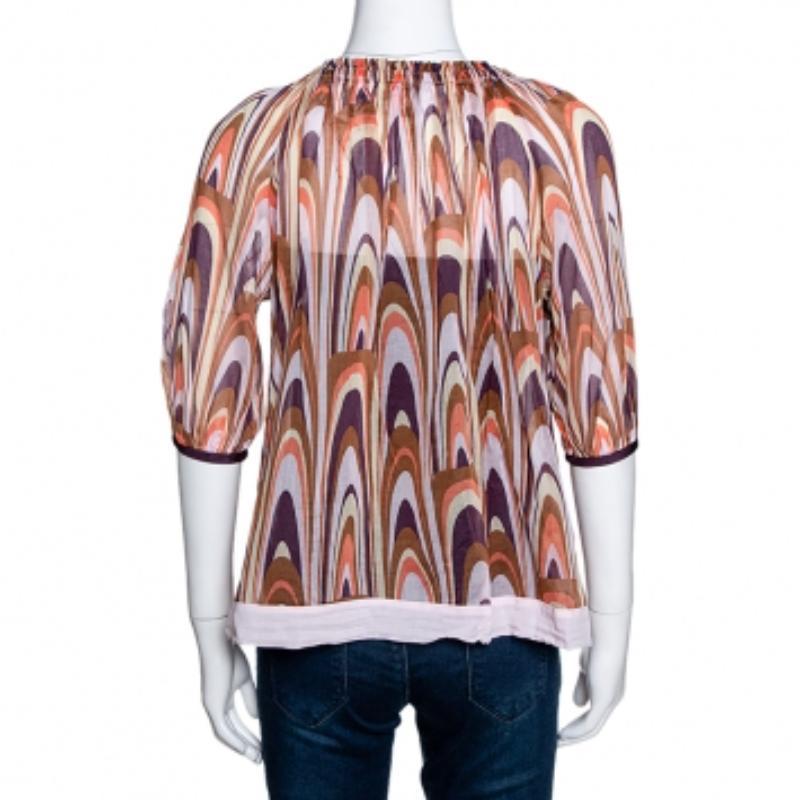 M Missoni Multicolor Printed Cotton Ruched Neckline Blouse M (Braun) im Angebot