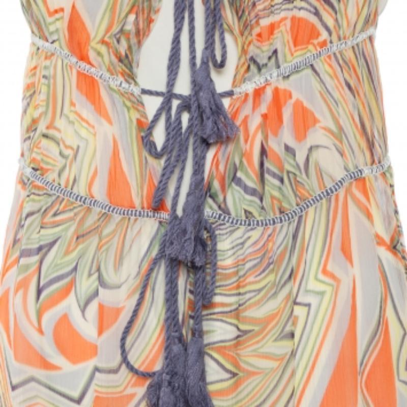 Beige M Missoni Multicolor Printed Silk Sleeveless Tie Detail Midi Dress S For Sale