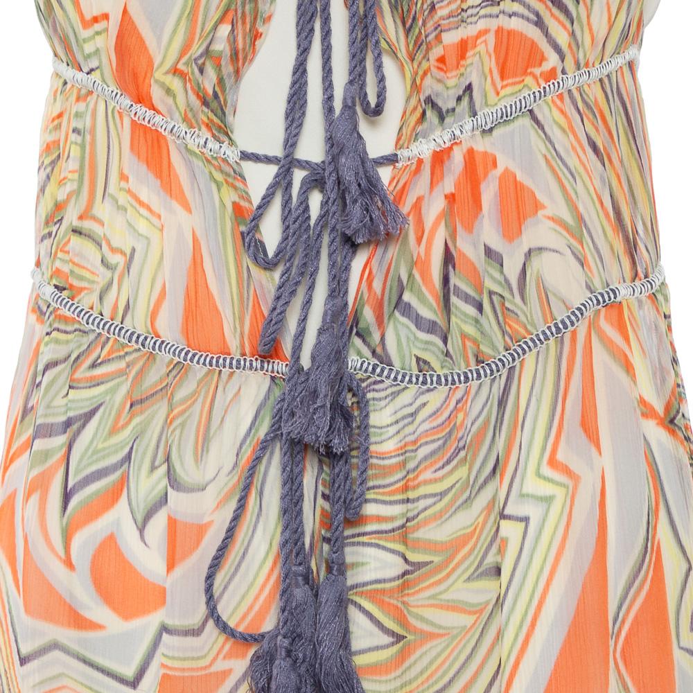 M Missoni - Robe midi sans manches en soie imprimée multicolore avec nœud papillon S Pour femmes en vente