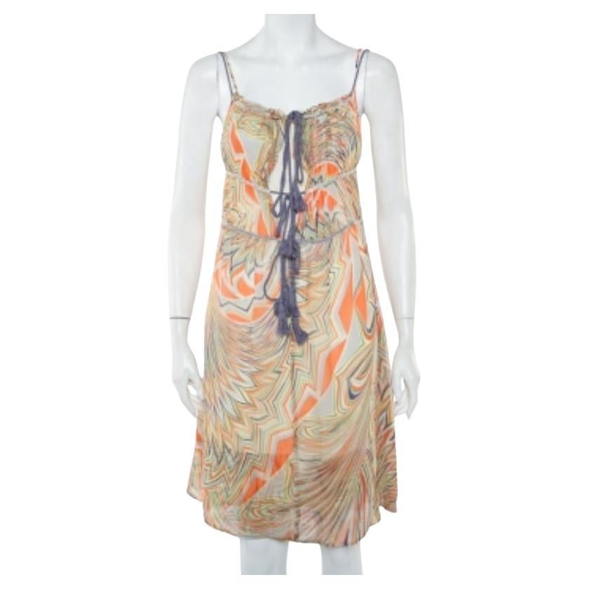 M Missoni Multicolor Printed Silk Sleeveless Tie Detail Midi Dress S For Sale