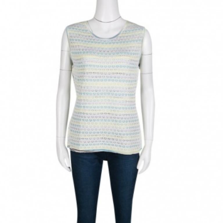 Gris M Missoni - Haut sans manches rayé à motifs floraux en crochet multicolores L en vente