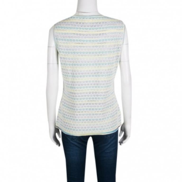 M Missoni - Haut sans manches rayé à motifs floraux en crochet multicolores L Bon état - En vente à Dubai, Al Qouz 2