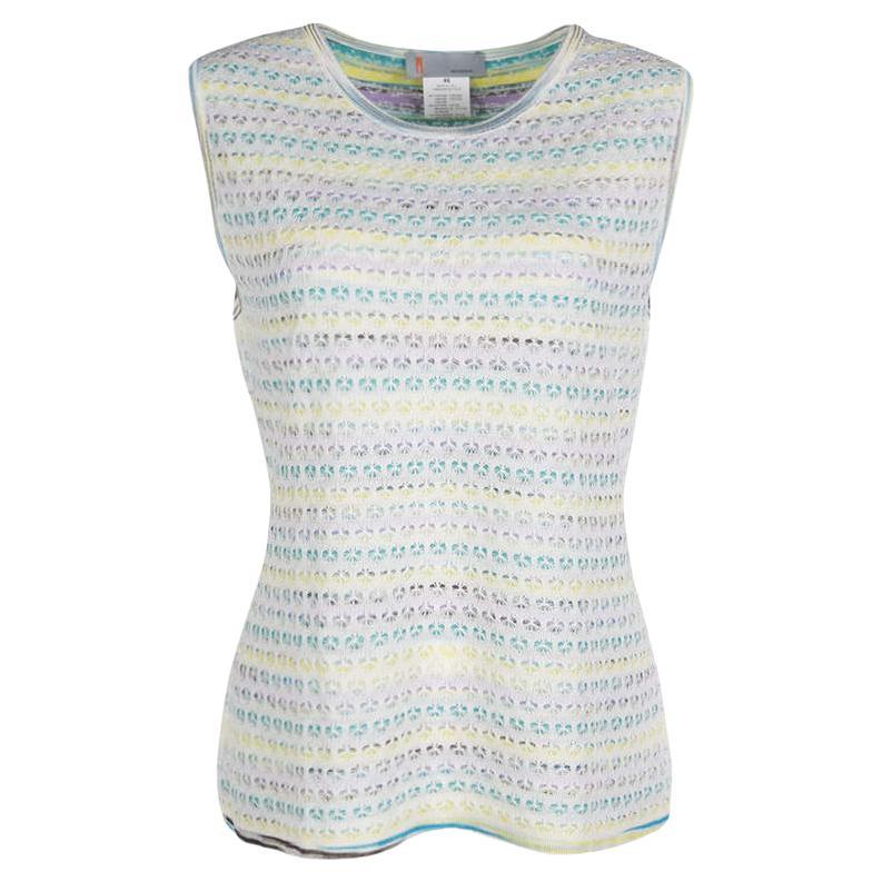 M Missoni Multicolor Striped Floral Crochet Knit Sleeveless Top L For Sale