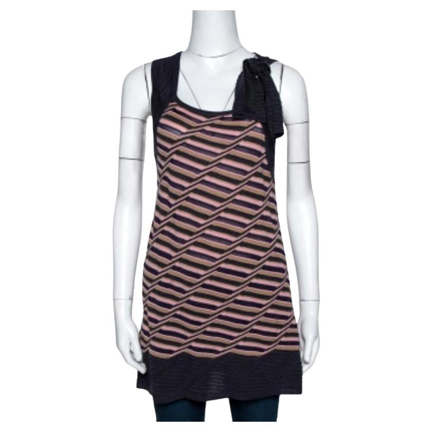 M Missoni Multicolor Striped Knit Shoulder Tie Detail Tunic M im Angebot
