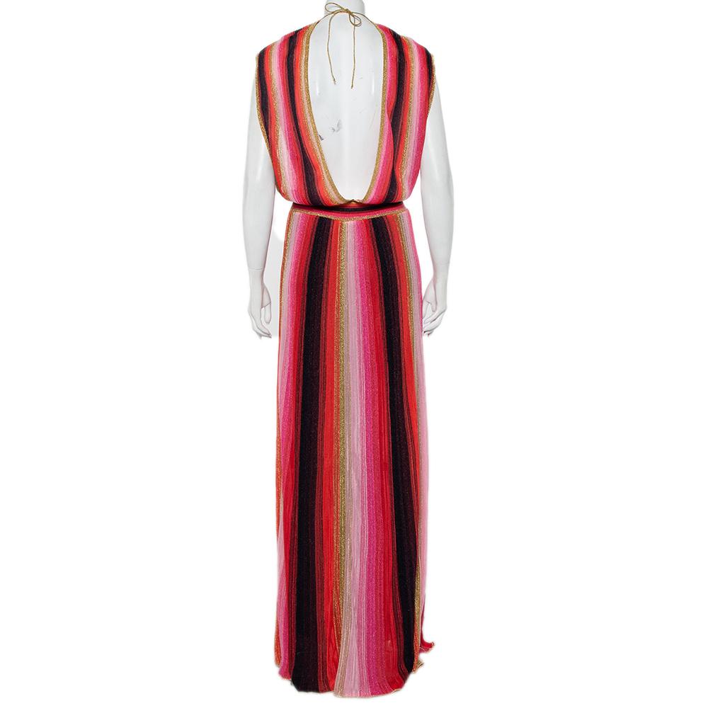 A multicolored pattern and a beautiful design make this M Missoni maxi dress a fashionable creation. It has an open back and a comfortable fit. Pair the maxi dress with flats or dainty mules to continue the elegant charm.

