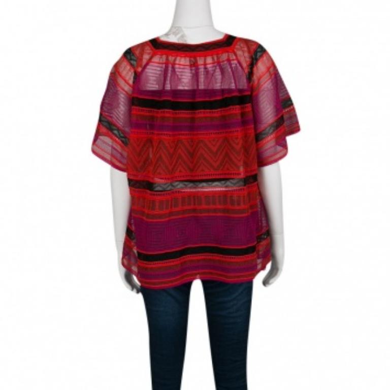 M Missoni Multicolore Striped Perforated Textured Knit Top M Bon état - En vente à Dubai, Al Qouz 2