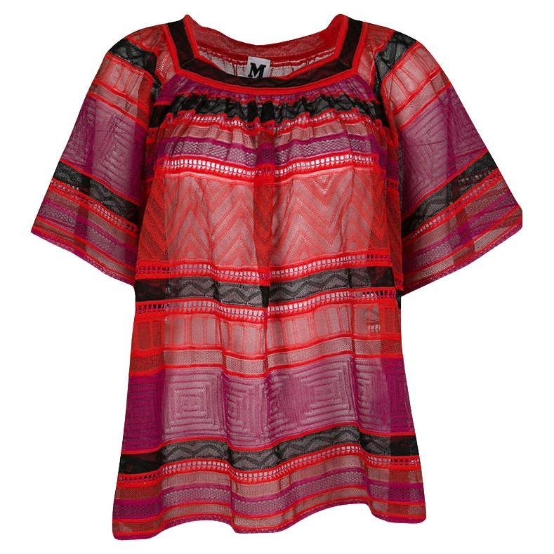 M Missoni Multicolore Striped Perforated Textured Knit Top M