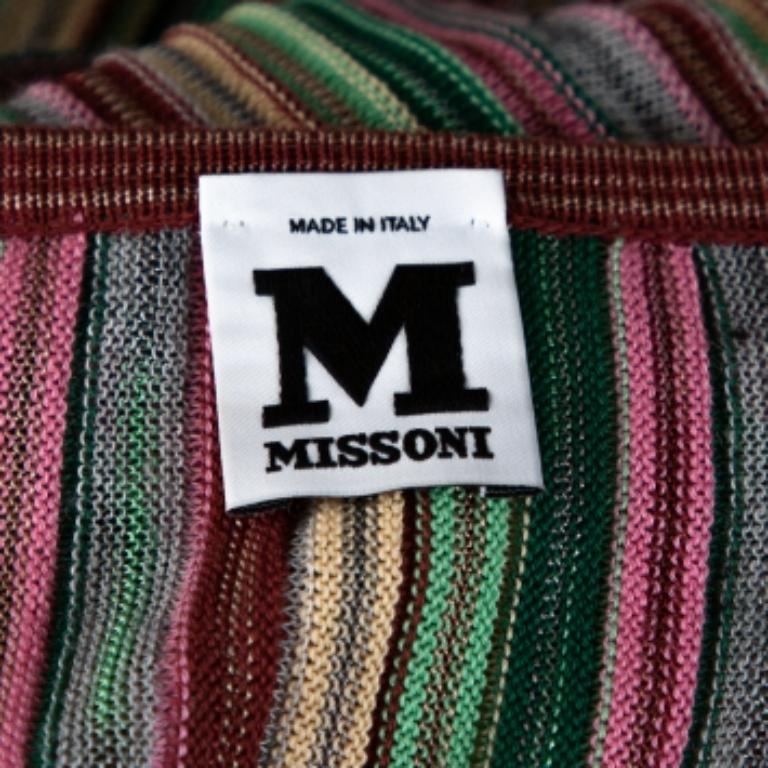 M Missoni Multicolor Striped Rib Knit Sleeveless Belted Dress L In Good Condition For Sale In Dubai, Al Qouz 2