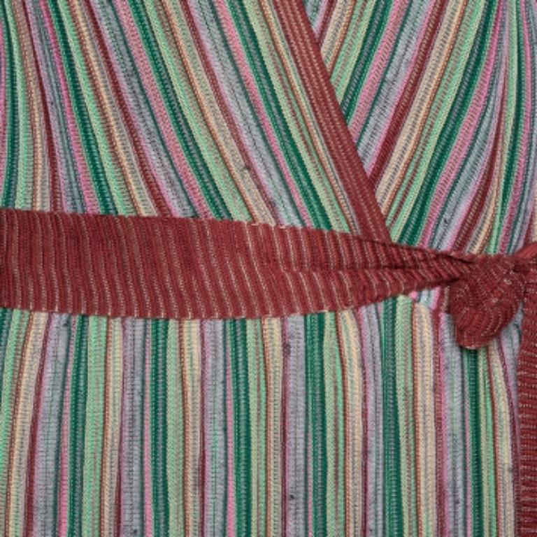 M Missoni Multicolor Striped Rib Knit Sleeveless Belted Dress L For Sale 3