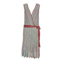 M Missoni Multicolore Striped Rib Knit Sleeveless Belted Dress L