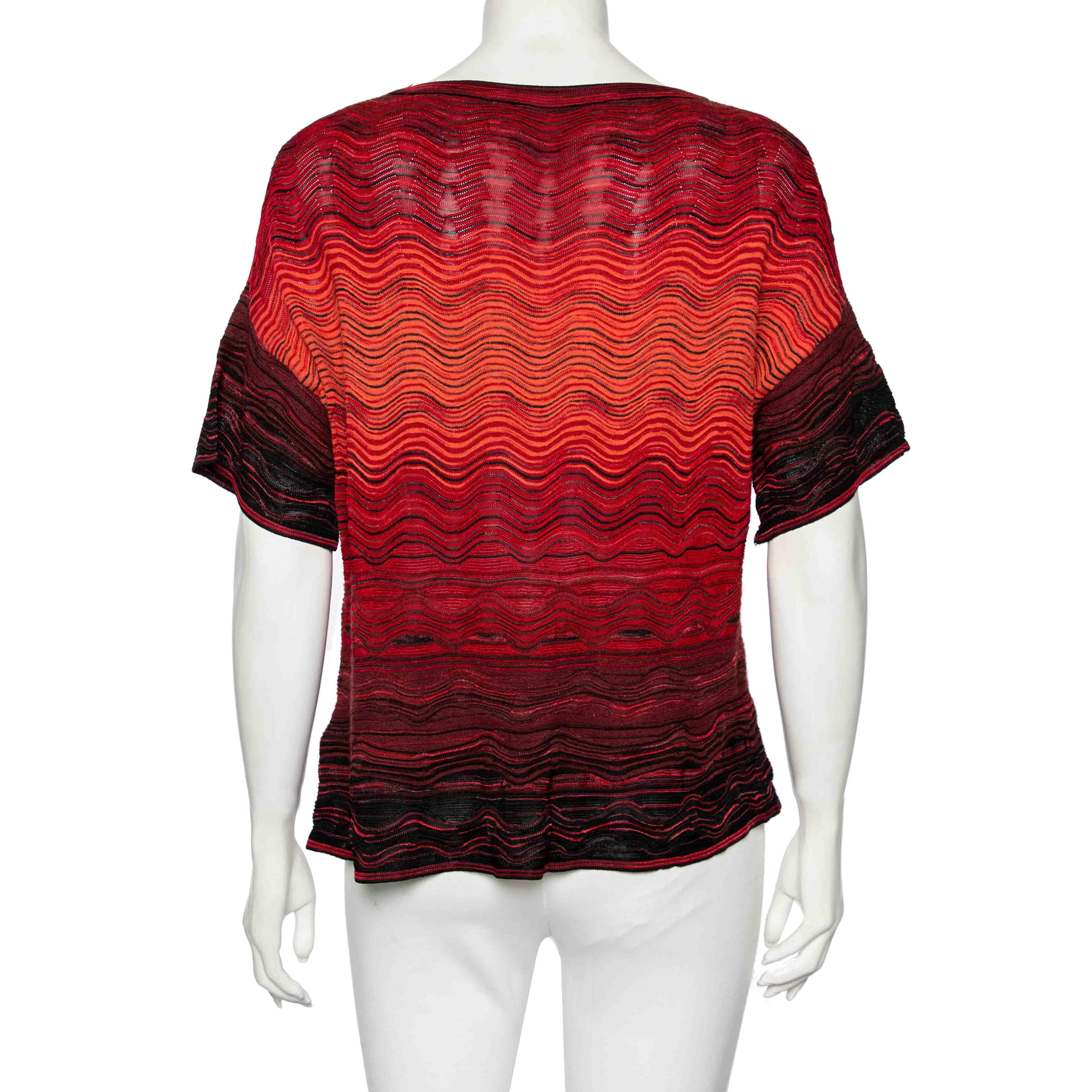 Red M Missoni Multicolor Wave Pattern Knit Oversized Top S