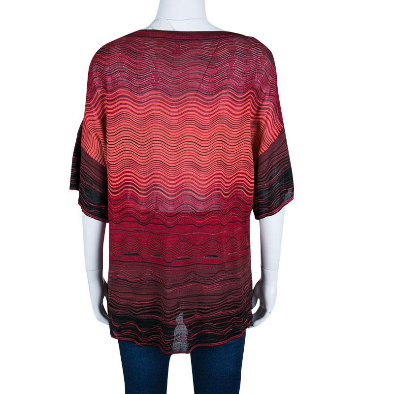 Brown M Missoni Multicolor Wave Pattern Knit Oversized Top S