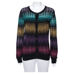 M Missoni Multicolor Wave Patterned Knit Button Front Cardigan L