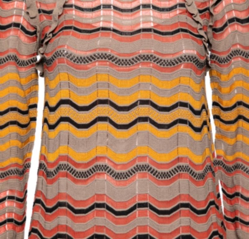 M Missoni - Multicolore Wave Perforated Pattern Knit Ruffle Detailed Midi Dress S.I.M. in vendita 2