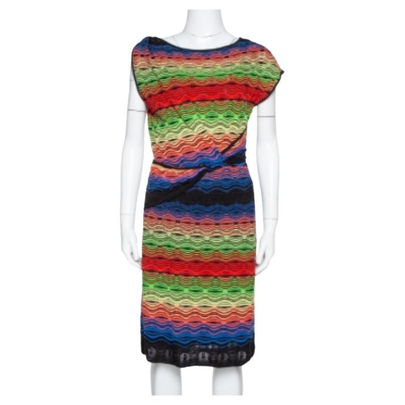 M Missoni Multicolor Wavy Linen Blend Knit Sleeveless Dress M For Sale