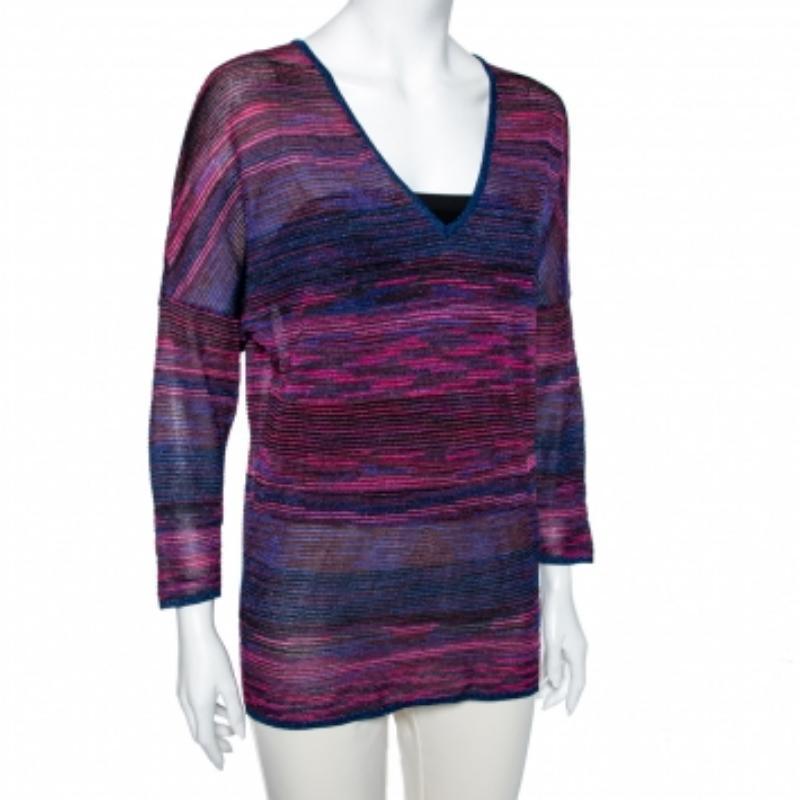 M Missoni Top de punto de lúrex multicolor con cuello en V M Púrpura en venta