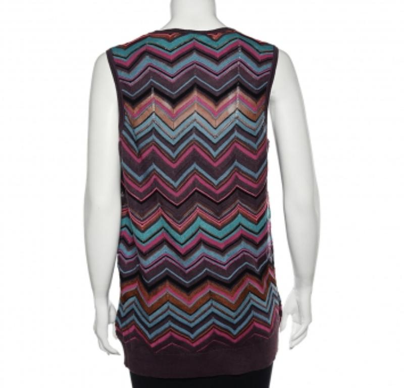 Nero M Missoni Top senza maniche in maglia traforata multicolore XL in vendita