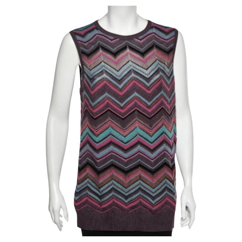M Missoni Top senza maniche in maglia traforata multicolore XL in vendita