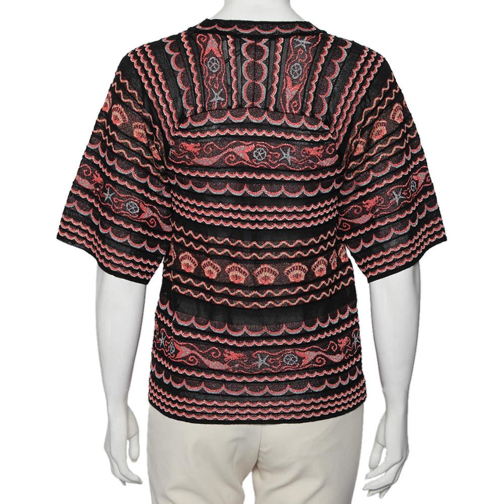 Noir M Missoni - Top en maille de lurex à motifs de vagues multicolores S