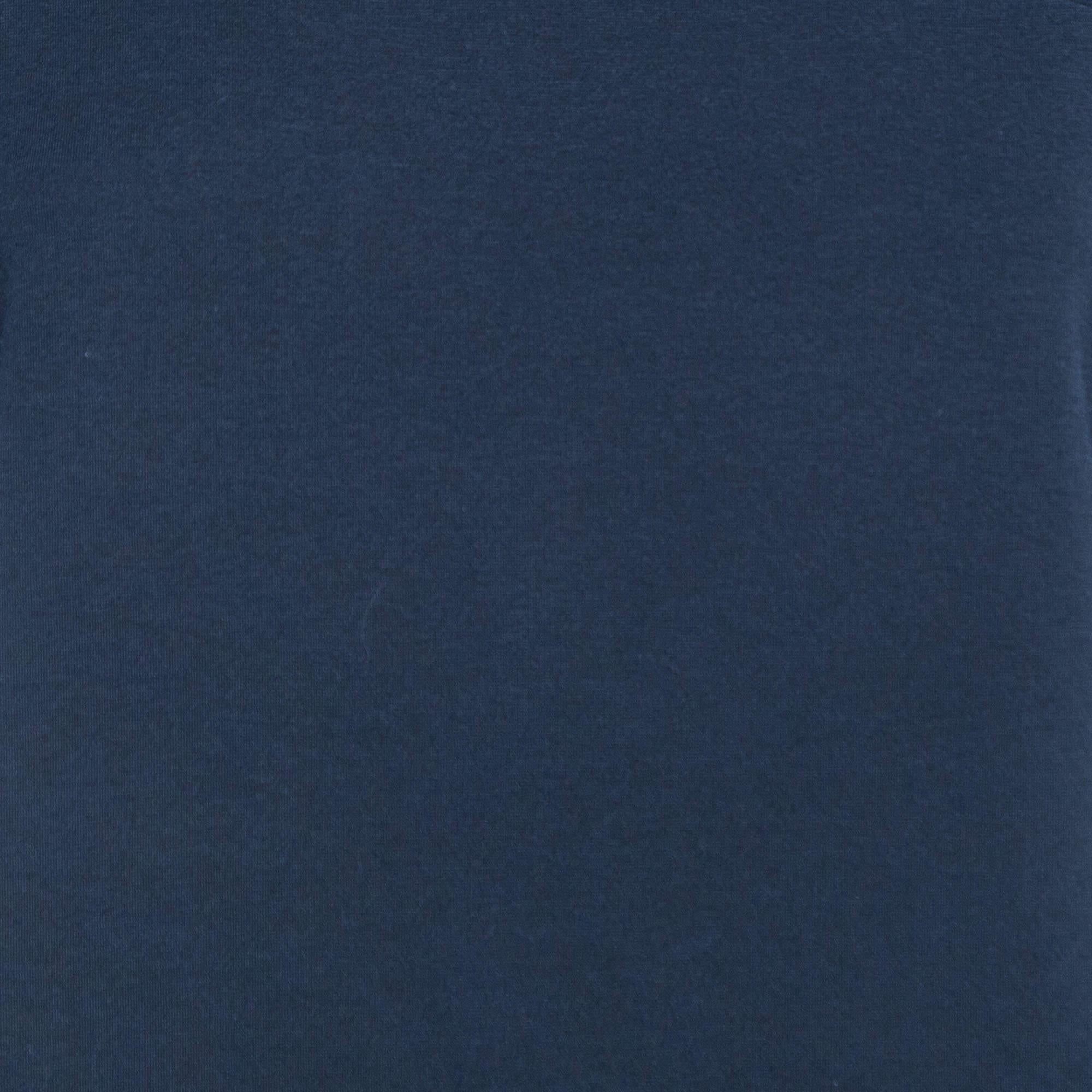 M Missoni Navy Blue Cotton Blend Knit Buttoned Sleeve Detail T-Shirt S In Good Condition For Sale In Dubai, Al Qouz 2