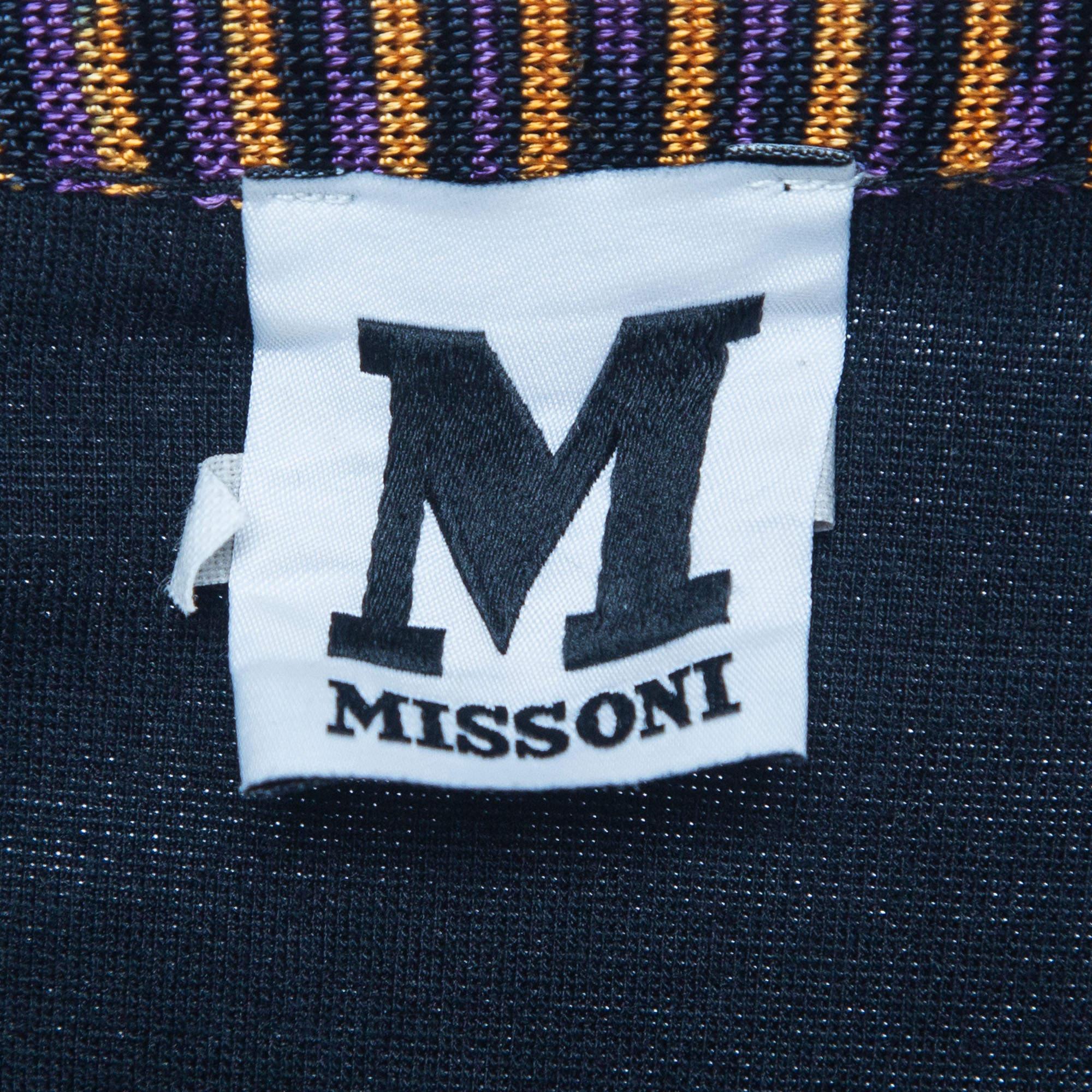 Women's M Missoni Navy Blue Cotton Blend Knit Buttoned Sleeve Detail T-Shirt S For Sale