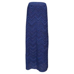 M Missoni Navy Blue Lurex Knit Chevron Pattern Maxi Skirt M