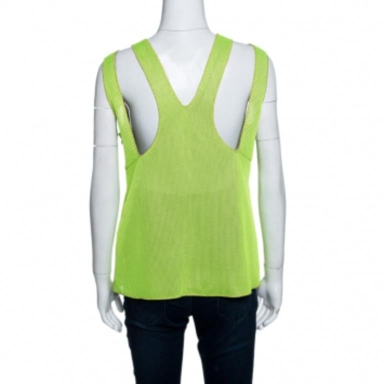 M Missoni Neongrünes ärmelloses Strick-Tanktop aus Mesh-Strick M (Grün) im Angebot