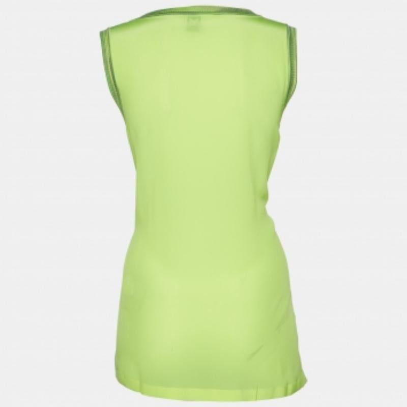 M Missoni Neon Green Striped Knit & Silk Tank Top L For Sale 1