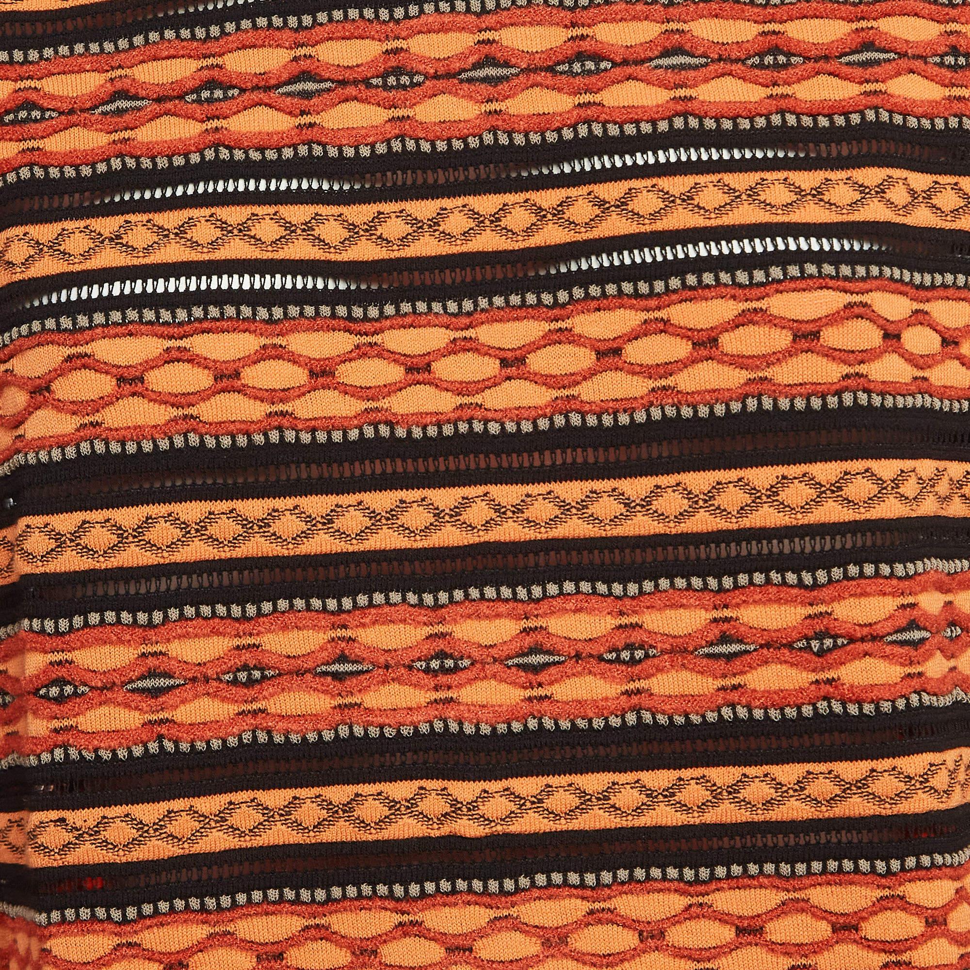 Brown M Missoni Orange/Black Patterned Knit Long Sleeve Top L For Sale