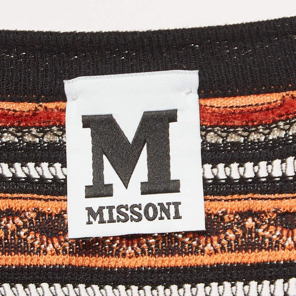 M Missoni Orange/Black Patterned Knit Long Sleeve Top L In New Condition For Sale In Dubai, Al Qouz 2